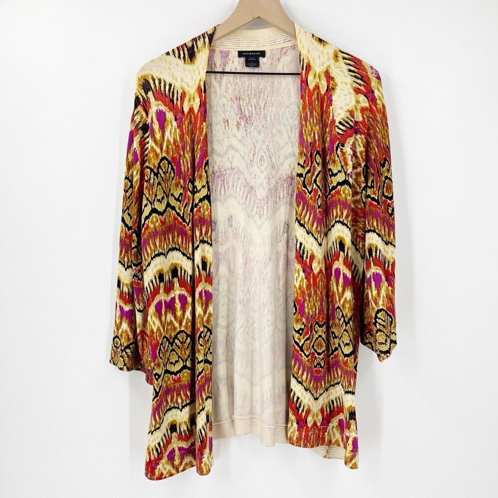 Natorious by Natori Multicolor Abstract Cardigan Kimono Style Top M Silk Spandex